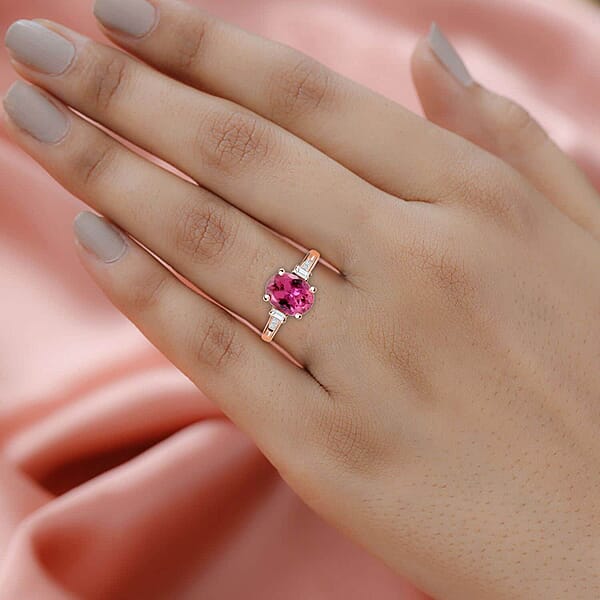 Shop Lc Certified & Appraised Iliana 18K Rose Gold AAA Ouro Fino Rubellite And G-H I2 Diamond Ring 2.25 Ctw