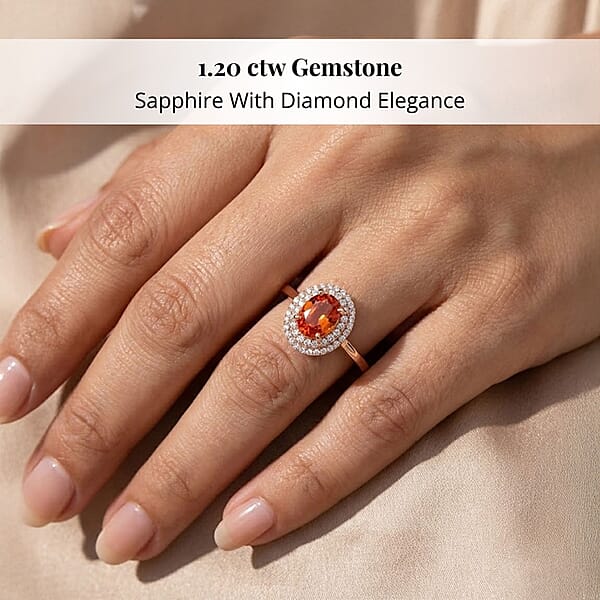 Shop Lc Certified & Appraised Iliana 18K Rose Gold AAA Songea Sapphire And G-H SI Diamond Double Halo Ring 3.50 Grams 1.20 Ctw