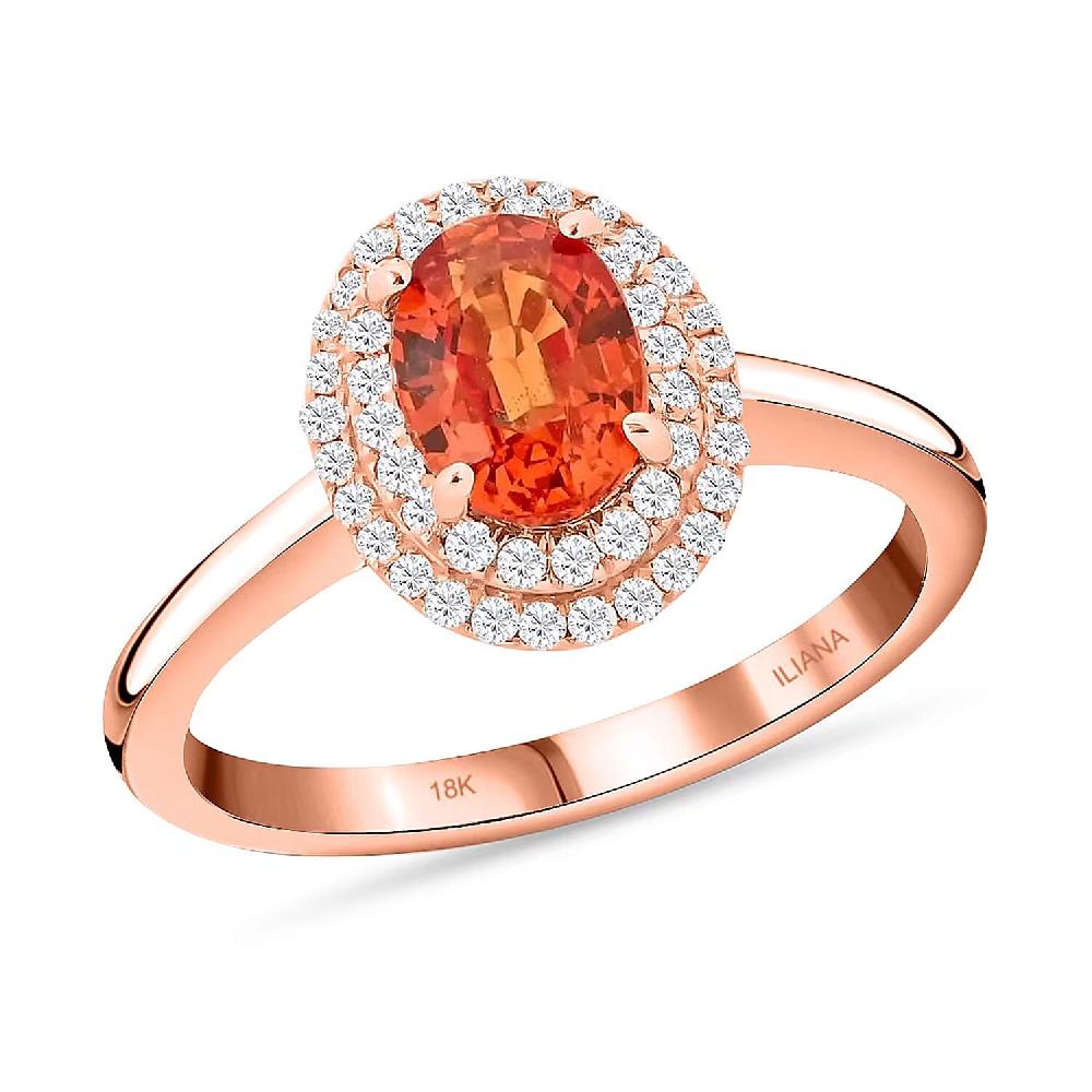 shop lc Certified & Appraised Iliana 18K Rose Gold AAA Songea Sapphire and G-H SI Diamond Double Halo Ring 3.50 Grams 1.20 ctw