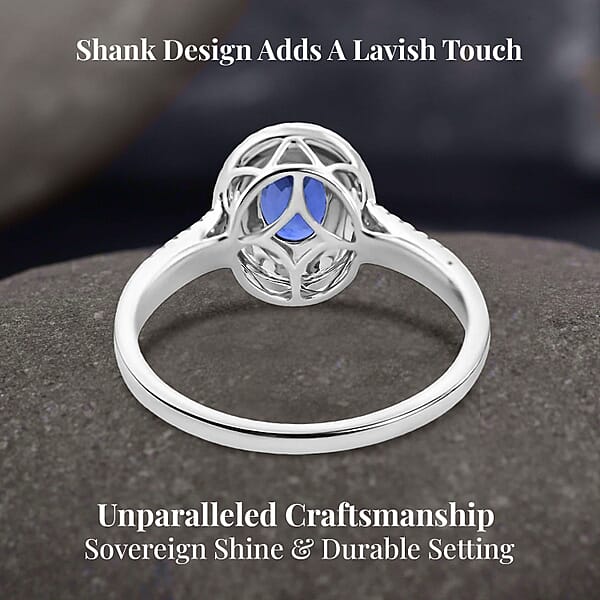 Shop Lc Certified & Appraised Iliana 18K White Gold AAA Ceylon Blue Sapphire And G-H SI Diamond Double Halo Ring 4.45 Grams 1.75 Ctw