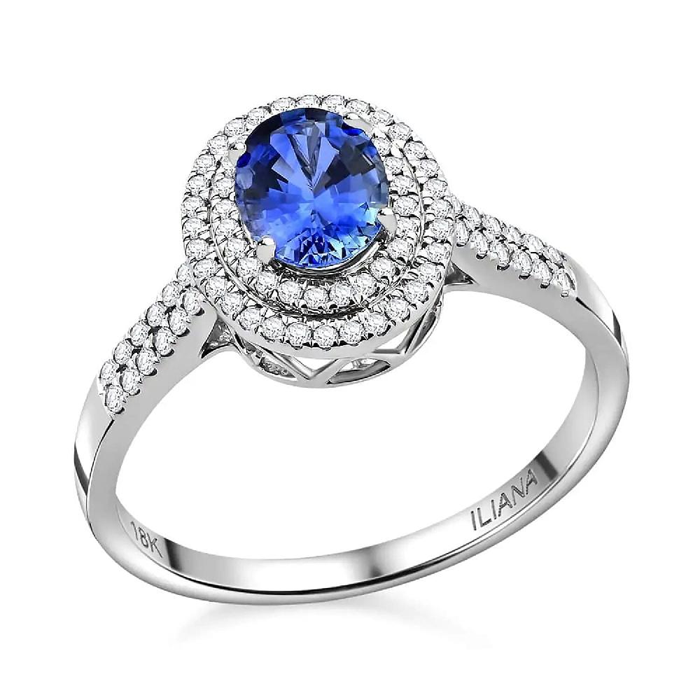 shop lc Certified & Appraised Iliana 18K White Gold AAA Ceylon Blue Sapphire and G-H SI Diamond Double Halo Ring 4.45 Grams 1.75 ctw