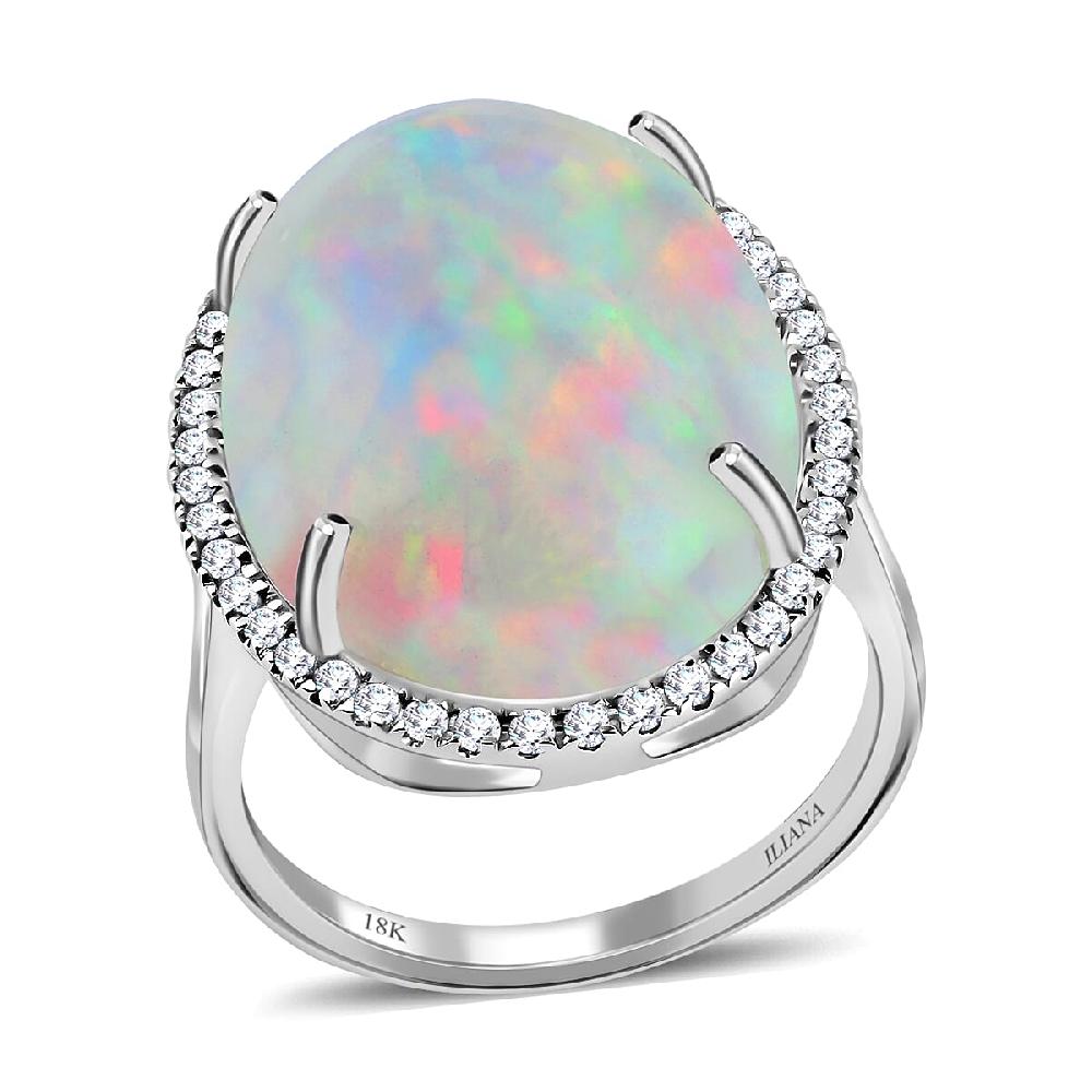 shop lc Certified & Appraised Iliana 18K White Gold AAA Ethiopian Welo Opal and G-H SI Diamond Halo Ring 4.60 Grams 13.40 ctw