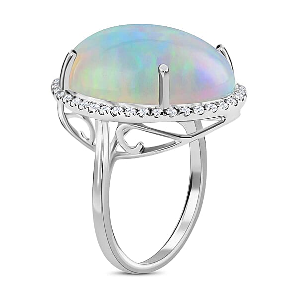 Shop Lc Certified & Appraised Iliana 18K White Gold AAA Ethiopian Welo Opal And G-H SI Diamond Halo Ring 4.60 Grams 13.40 Ctw