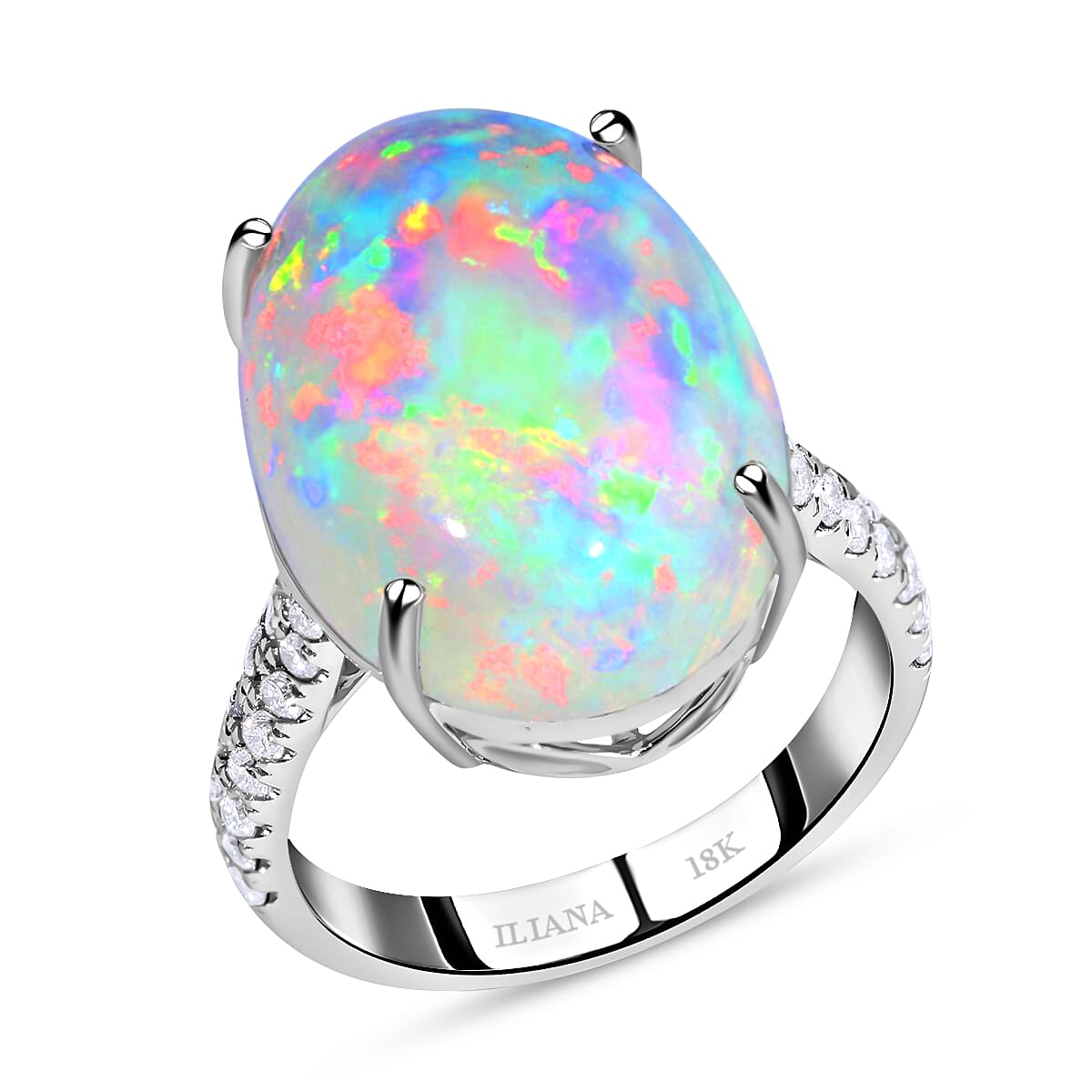 shop lc Certified & Appraised Iliana 18K White Gold AAA Ethiopian Welo Opal and G-H SI Diamond Ring 4.30 Grams 9.40 ctw