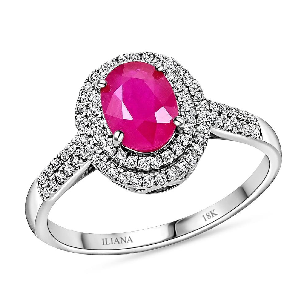 shop lc Certified & Appraised Iliana 18K White Gold AAA Montepuez Ruby and G-H SI Diamond Double Halo Ring 4.52 Grams 1.85 ctw