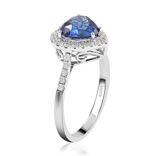 Shop Lc Certified & Appraised Iliana 18K White Gold AAA Royal Ceylon Sapphire And G-H SI Diamond Heart Halo Ring 3.20 Grams 2.55 Ctw