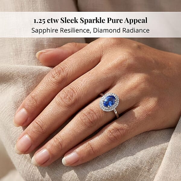 Shop Lc Certified & Appraised Iliana 18K White Gold AAA Royal Ceylon Sapphire And G-H SI Diamond Double Halo Ring 1.25 Ctw