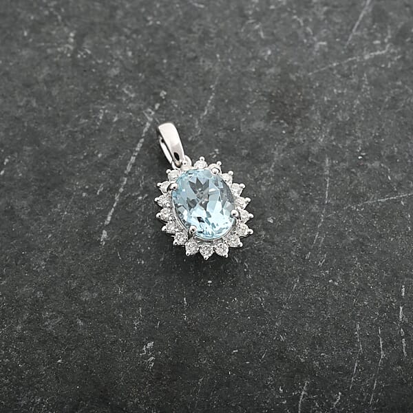 Shop Lc Certified & Appraised Iliana 18K White Gold AAA Santa Maria Aquamarine And SI Diamond Pendant Without Chain 1.40 Ctw