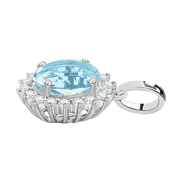 Shop Lc Certified & Appraised Iliana 18K White Gold AAA Santa Maria Aquamarine And SI Diamond Pendant Without Chain 1.40 Ctw