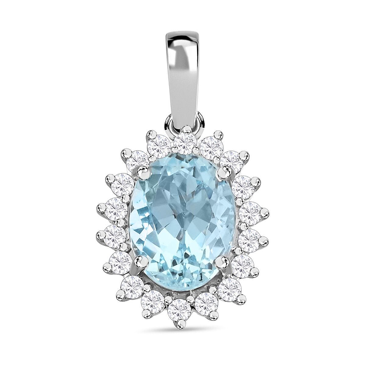 shop lc Certified & Appraised Iliana 18K White Gold AAA Santa Maria Aquamarine and SI Diamond Pendant without Chain 1.40 ctw