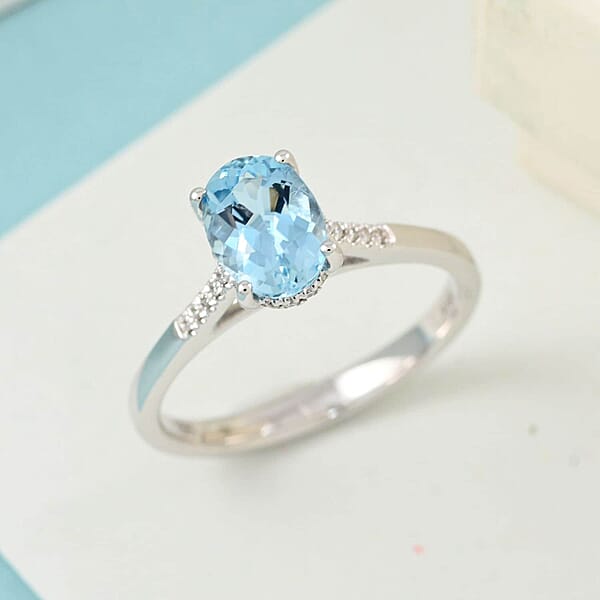 Shop Lc Certified & Appraised Iliana 18K White Gold AAA Santa Maria Aquamarine And G-H SI Diamond Ring 1.35 Ctw