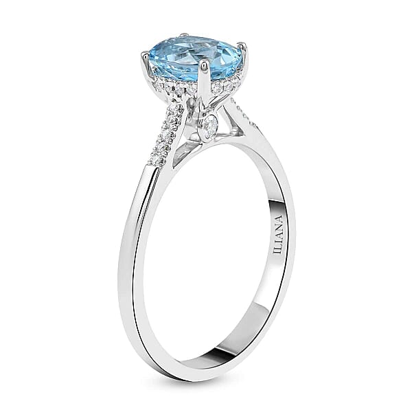 Shop Lc Certified & Appraised Iliana 18K White Gold AAA Santa Maria Aquamarine And G-H SI Diamond Ring 1.35 Ctw