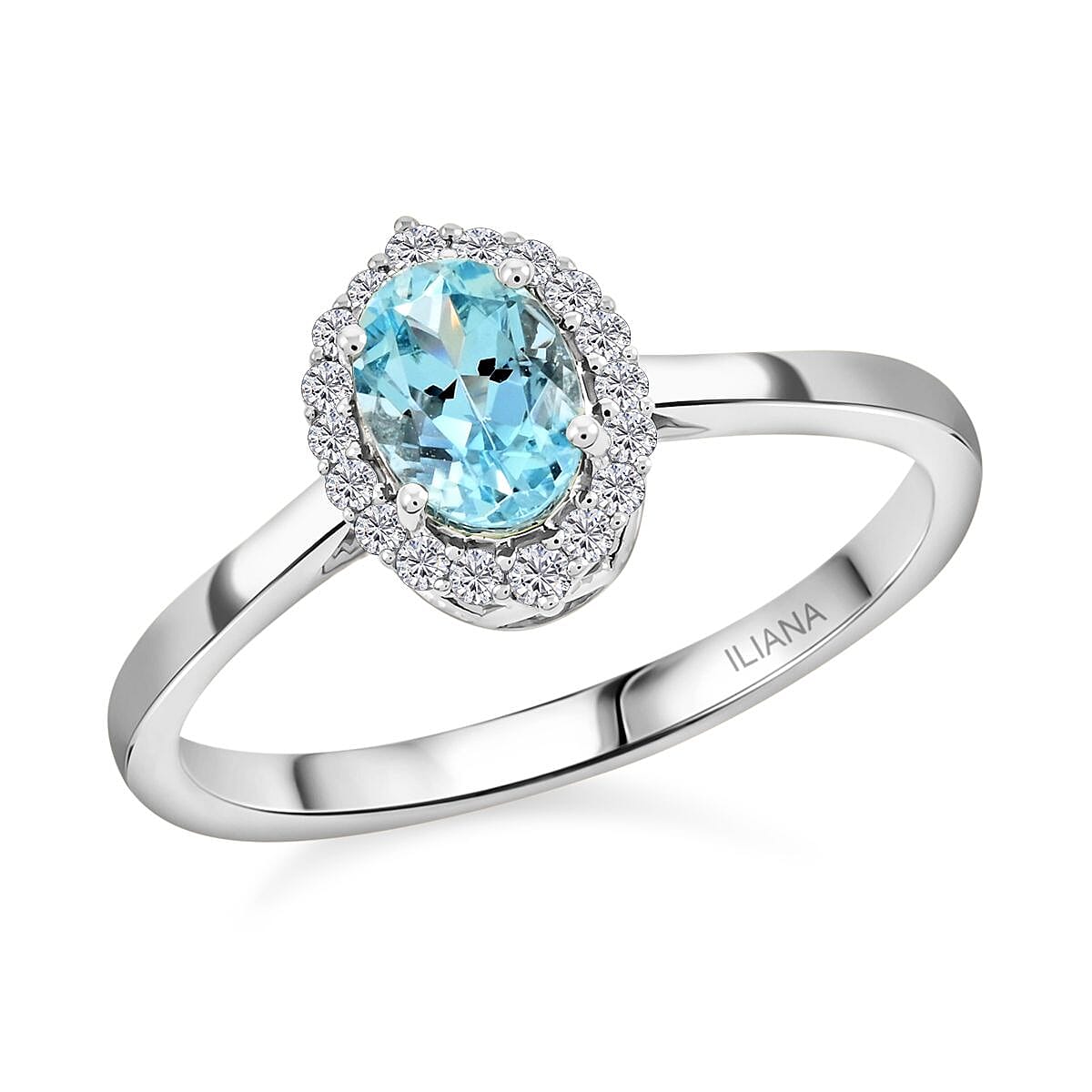 shop lc Certified & Appraised Iliana 18K White Gold AAA Santa Maria Aquamarine and G-H SI Diamond Halo Ring 1.00 ctw