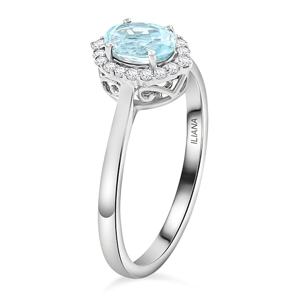 Shop Lc Certified & Appraised Iliana 18K White Gold AAA Santa Maria Aquamarine And G-H SI Diamond Halo Ring 1.00 Ctw