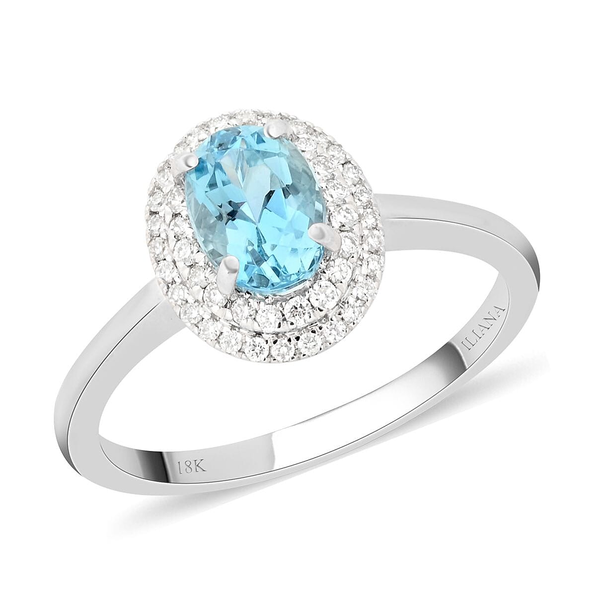 shop lc Certified & Appraised Iliana 18K White Gold AAA Santa Maria Aquamarine and G-H SI Diamond Double Halo Ring 1.00 ctw shop lc Certified & Appraised Iliana 18K White Gold AAA Santa Maria Aquamarine and G-H SI Diamond Double Halo Ring 1.00 ctw