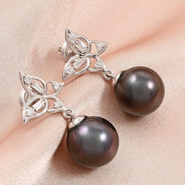 Shop Lc Certified & Appraised Iliana 18K White Gold AAA Tahitian Pearl 10-10.5mm And SI Diamond Earrings 0.18 Ctw
