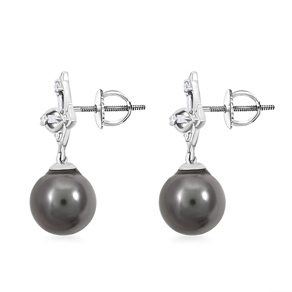 Shop Lc Certified & Appraised Iliana 18K White Gold AAA Tahitian Pearl 10-10.5mm And SI Diamond Earrings 0.18 Ctw