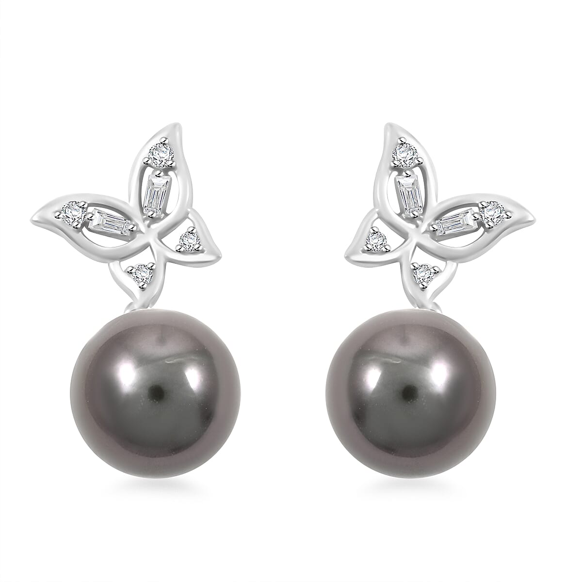 shop lc Certified & Appraised Iliana 18K White Gold AAA Tahitian Pearl 10-10.5mm and SI Diamond Earrings 0.18 ctw