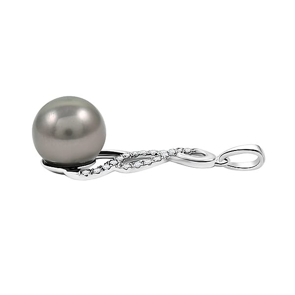 Shop Lc Certified & Appraised Iliana 18K White Gold AAA Tahitian Pearl 9.5-10mm And SI Diamond Pendant Without Chain 0.14 Ctw