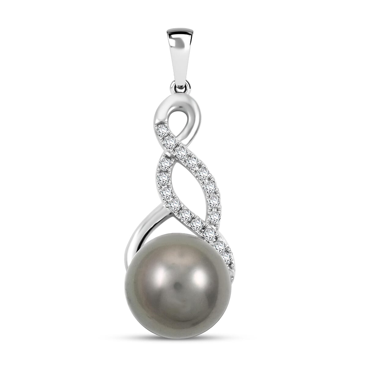 shop lc Certified & Appraised Iliana 18K White Gold AAA Tahitian Pearl 9.5-10mm and SI Diamond Pendant without Chain 0.14 ctw
