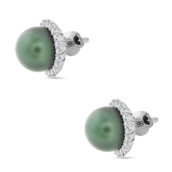 Shop Lc Certified & Appraised Iliana 18K White Gold AAA Tahitian Pearl 8-8.50mm And SI Diamond Earrings 0.32 Ctw