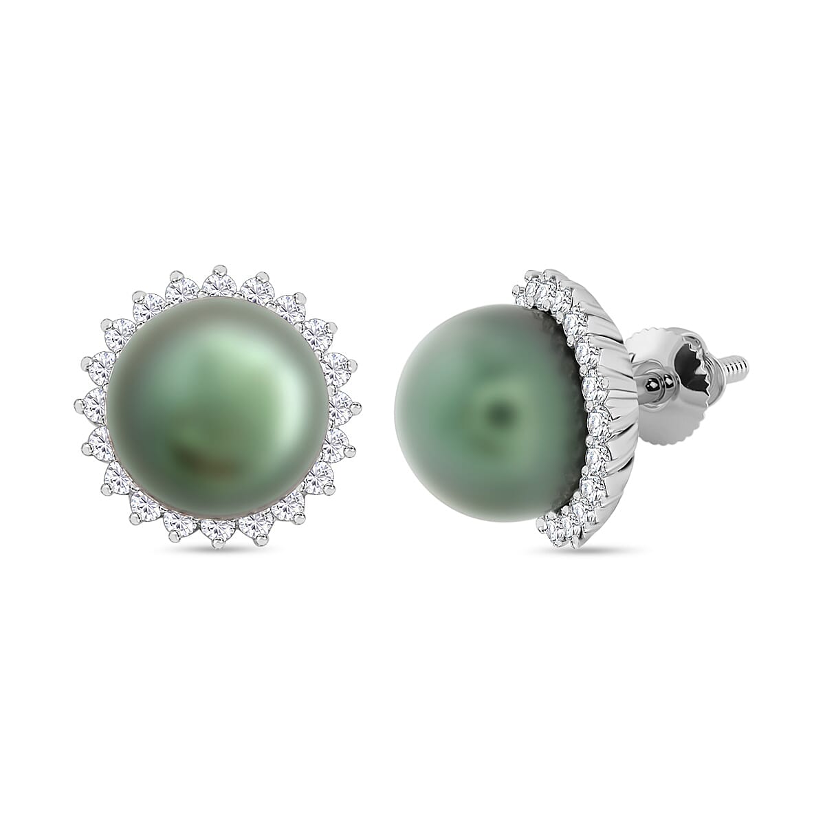 shop lc Certified & Appraised Iliana 18K White Gold AAA Tahitian Pearl 8-8.50mm and SI Diamond Earrings 0.32 ctw