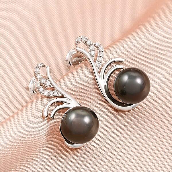 Shop Lc Certified & Appraised Iliana 18K White Gold AAA Tahitian Pearl 8-8.50mm And SI Diamond Earrings 0.15 Ctw
