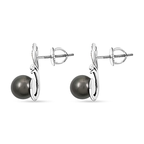 Shop Lc Certified & Appraised Iliana 18K White Gold AAA Tahitian Pearl 8-8.50mm And SI Diamond Earrings 0.15 Ctw