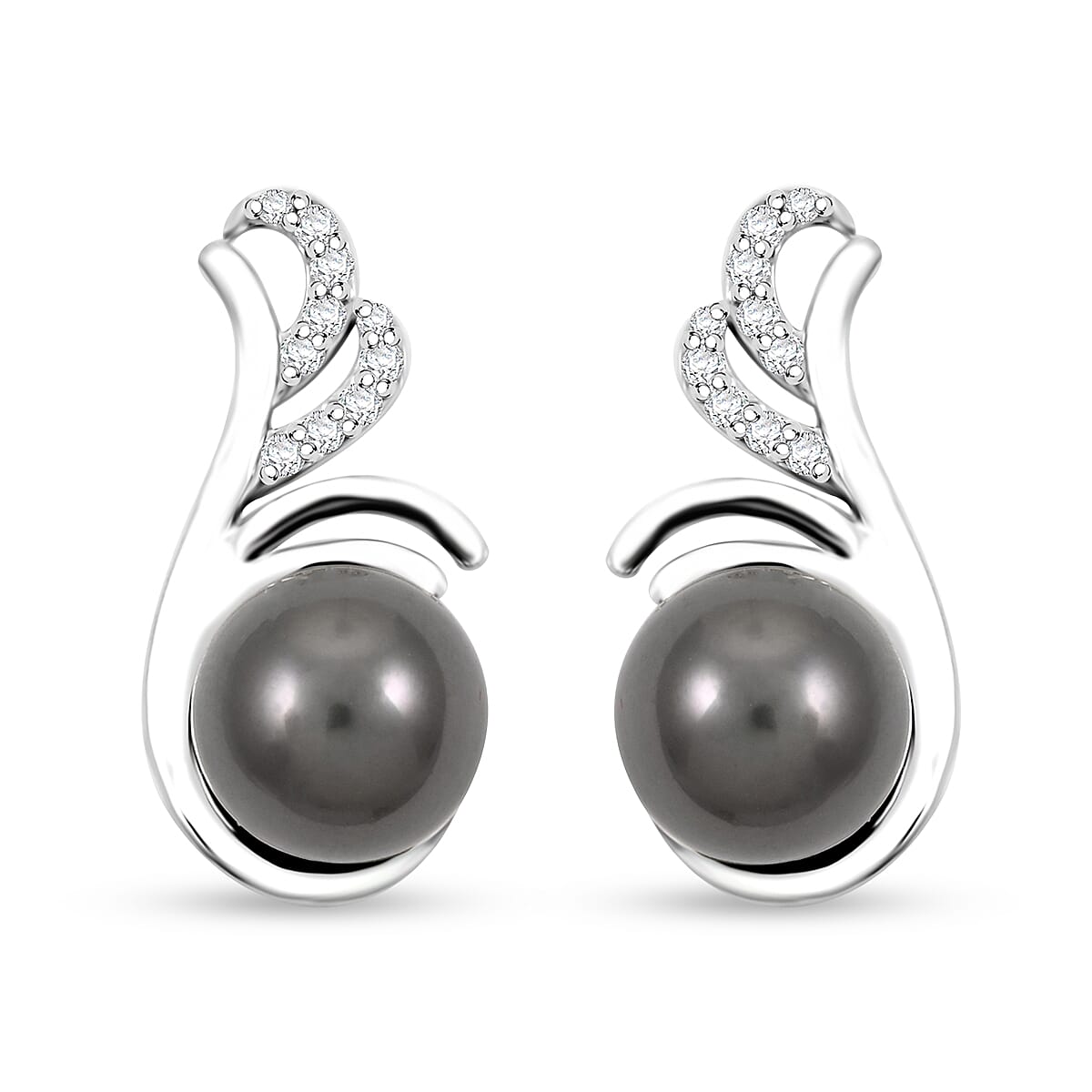 shop lc Certified & Appraised Iliana 18K White Gold AAA Tahitian Pearl 8-8.50mm and SI Diamond Earrings 0.15 ctw