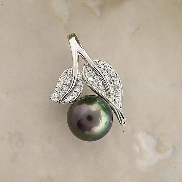 Shop Lc Certified & Appraised Iliana 18K White Gold AAA Tahitian Pearl 10-10.5mm And SI Diamond Pendant Without Chain 0.27 Ctw