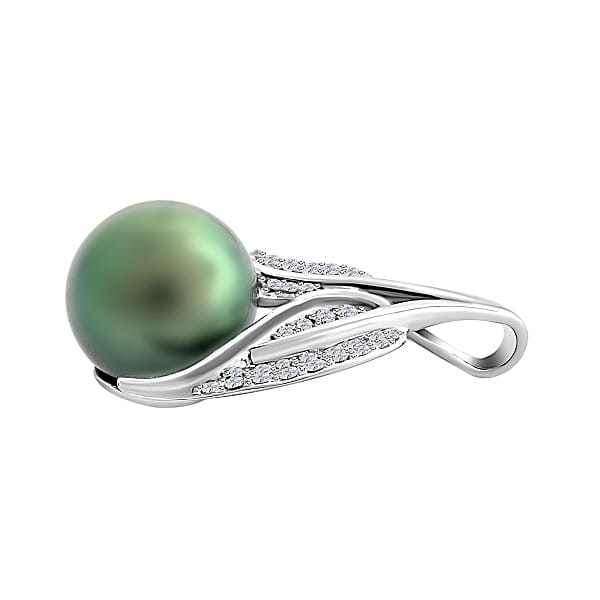 Shop Lc Certified & Appraised Iliana 18K White Gold AAA Tahitian Pearl 10-10.5mm And SI Diamond Pendant Without Chain 0.27 Ctw