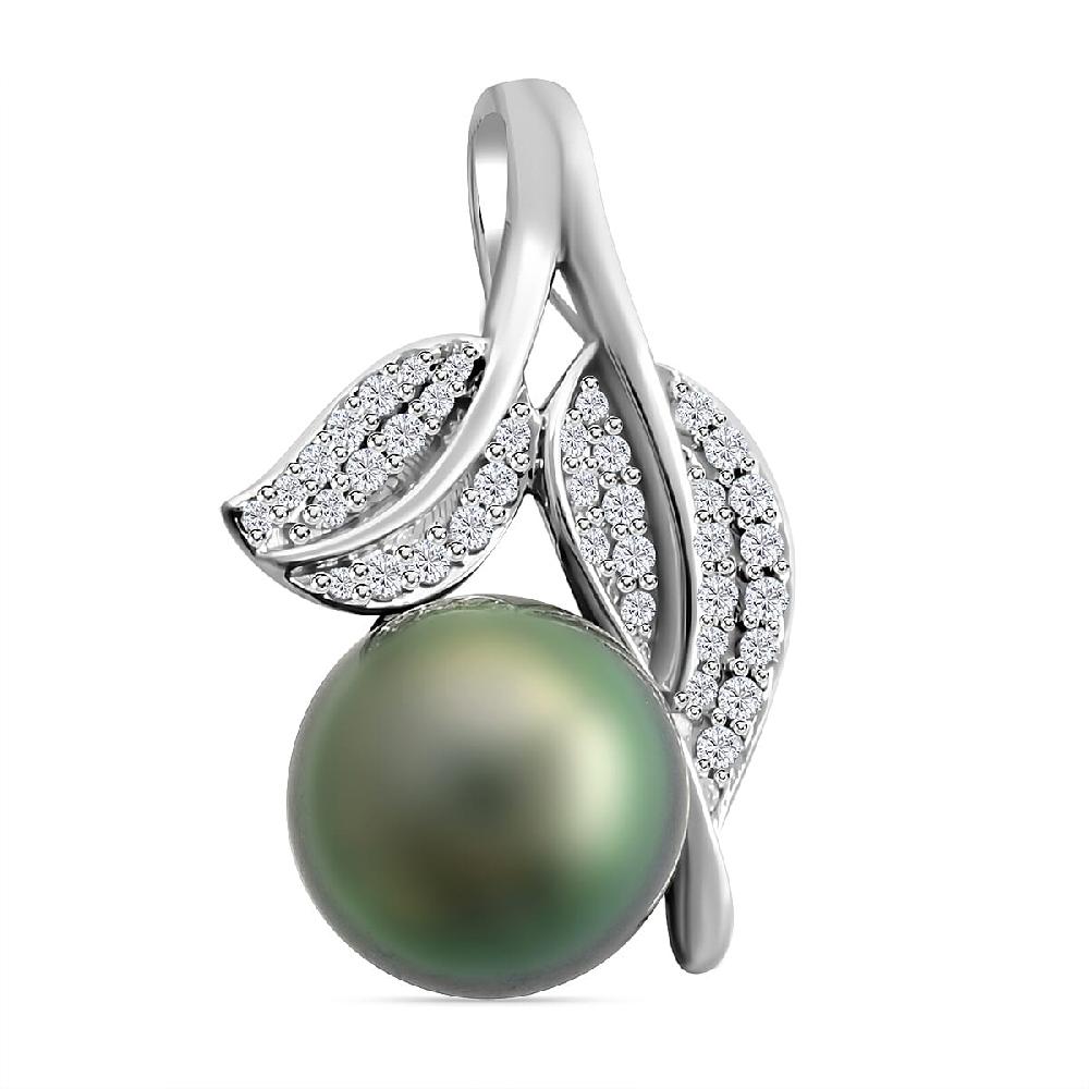 shop lc Certified & Appraised Iliana 18K White Gold AAA Tahitian Pearl 10-10.5mm and SI Diamond Pendant without Chain 0.27 ctw