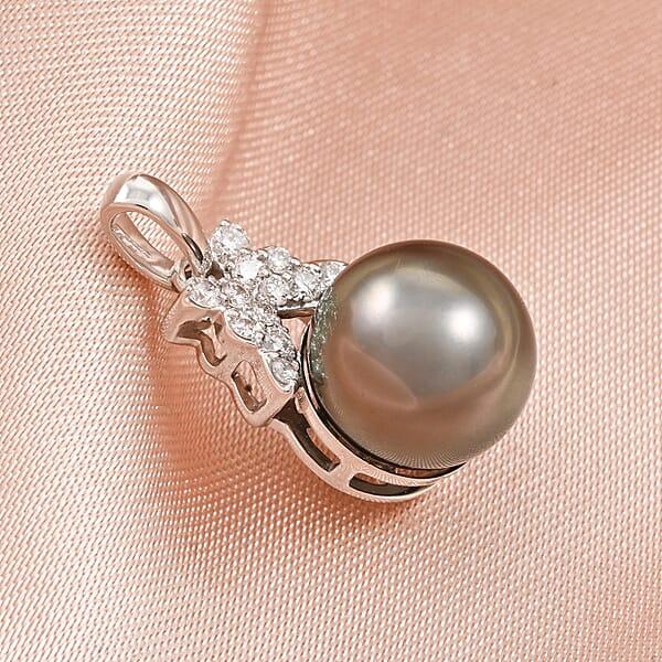 Shop Lc Certified & Appraised Iliana 18K White Gold AAA Tahitian Pearl 10-10.5mm And SI Diamond Pendant Without Chain 0.13 Ctw