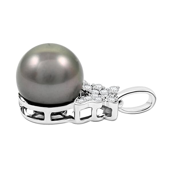 Shop Lc Certified & Appraised Iliana 18K White Gold AAA Tahitian Pearl 10-10.5mm And SI Diamond Pendant Without Chain 0.13 Ctw