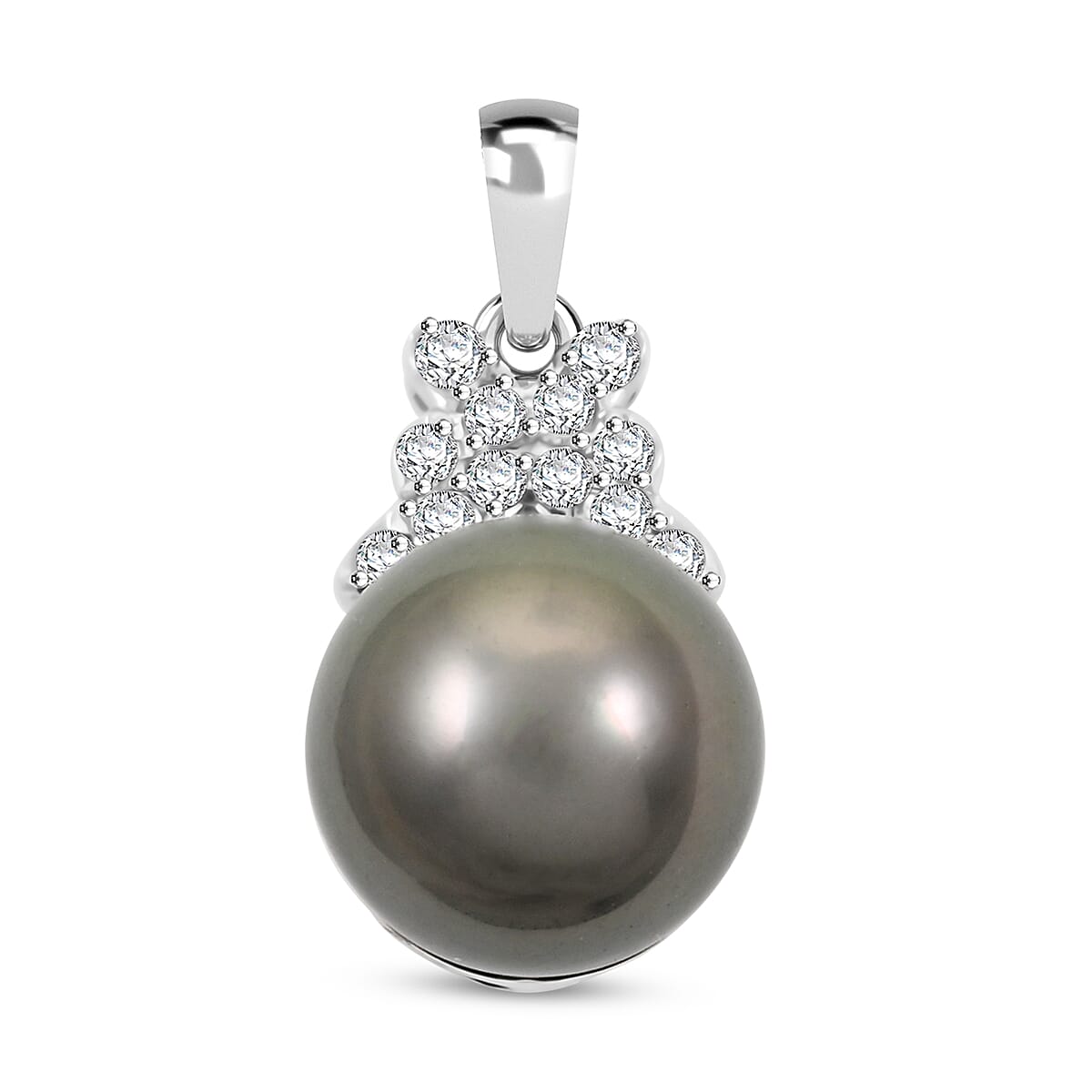 shop lc Certified & Appraised Iliana 18K White Gold AAA Tahitian Pearl 10-10.5mm and SI Diamond Pendant without Chain 0.13 ctw