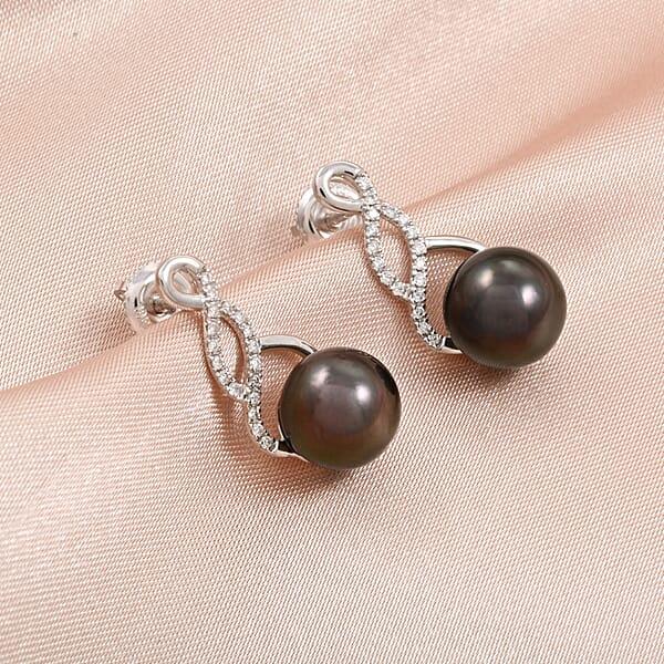 Shop Lc Certified & Appraised Iliana 18K White Gold AAA Tahitian Pearl 8.5-9mm And SI Diamond Earrings 0.16 Ctw