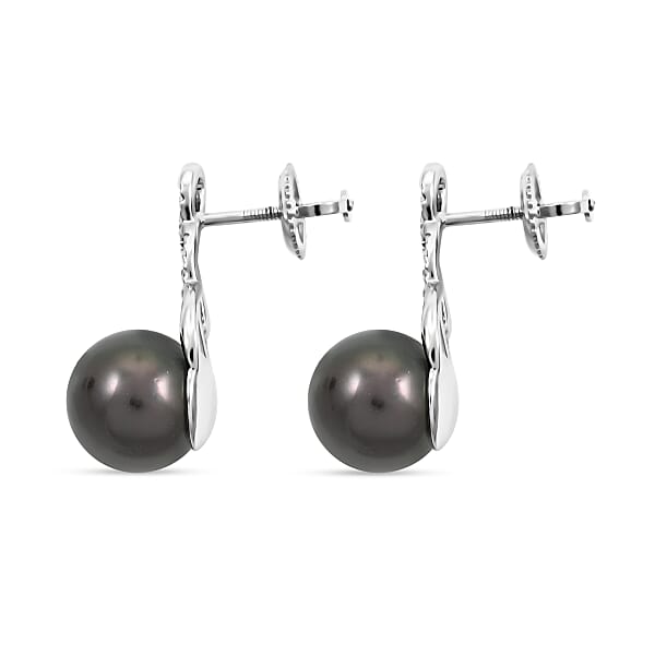 Shop Lc Certified & Appraised Iliana 18K White Gold AAA Tahitian Pearl 8.5-9mm And SI Diamond Earrings 0.16 Ctw