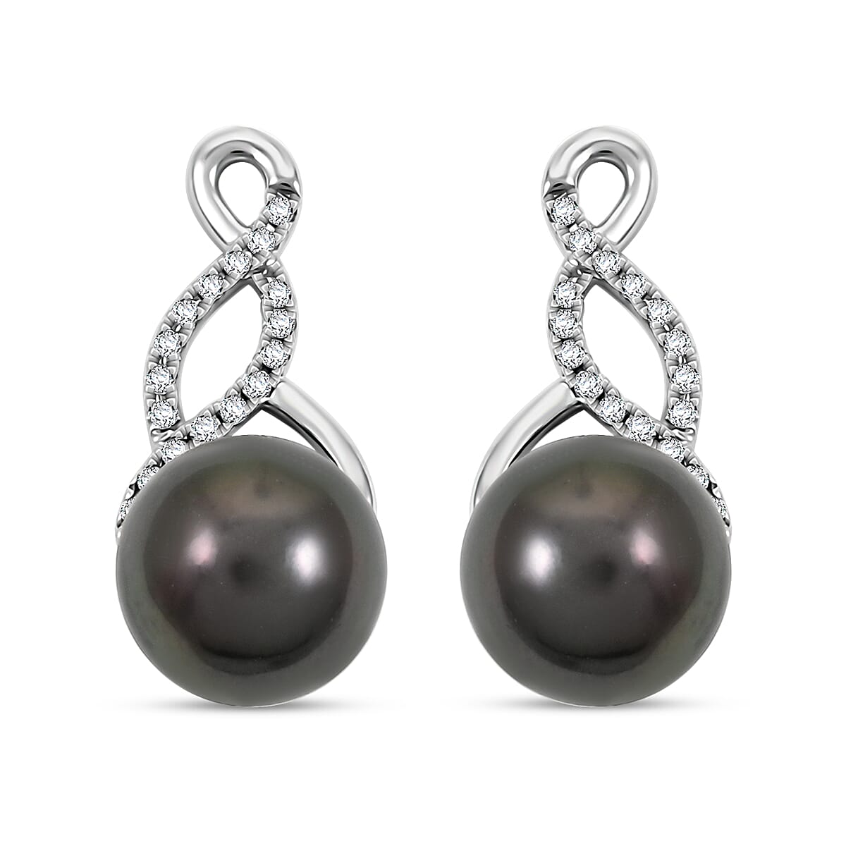 shop lc Certified & Appraised Iliana 18K White Gold AAA Tahitian Pearl 8.5-9mm and SI Diamond Earrings 0.16 ctw