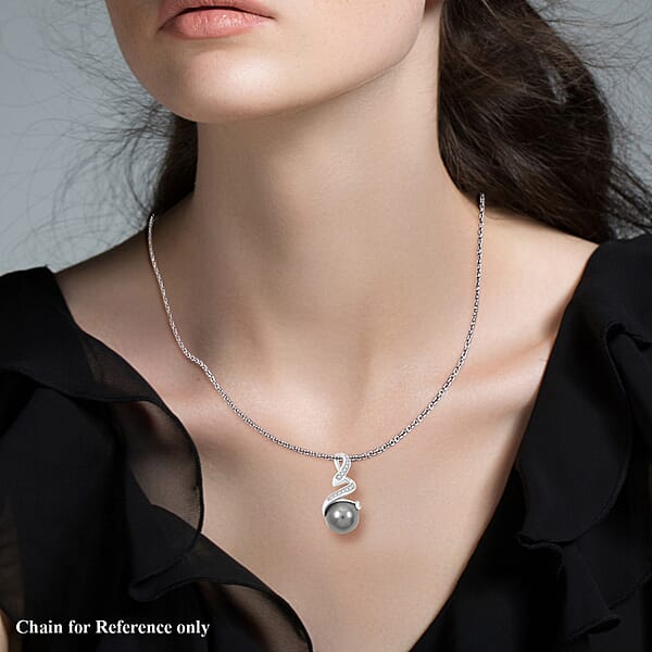 Shop Lc Certified & Appraised Iliana 18K White Gold AAA Tahitian Pearl 9.5-10mm And SI Diamond Pendant Without Chain 0.16 Ctw