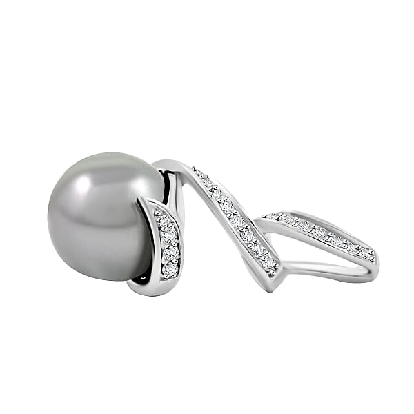 Shop Lc Certified & Appraised Iliana 18K White Gold AAA Tahitian Pearl 9.5-10mm And SI Diamond Pendant Without Chain 0.16 Ctw