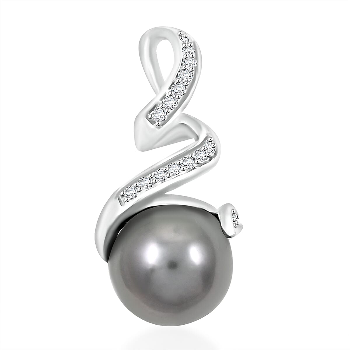 shop lc Certified & Appraised Iliana 18K White Gold AAA Tahitian Pearl 9.5-10mm and SI Diamond Pendant without Chain 0.16 ctw