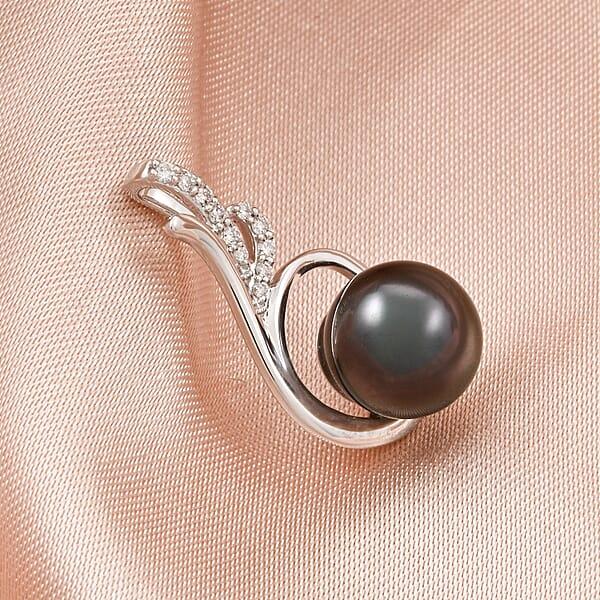 Shop Lc Certified & Appraised Iliana 18K White Gold AAA Tahitian Pearl 8.50-9mm And SI Diamond Pendant Without Chain 0.08 Ctw
