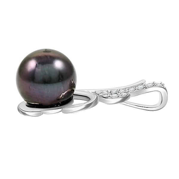 Shop Lc Certified & Appraised Iliana 18K White Gold AAA Tahitian Pearl 8.50-9mm And SI Diamond Pendant Without Chain 0.08 Ctw