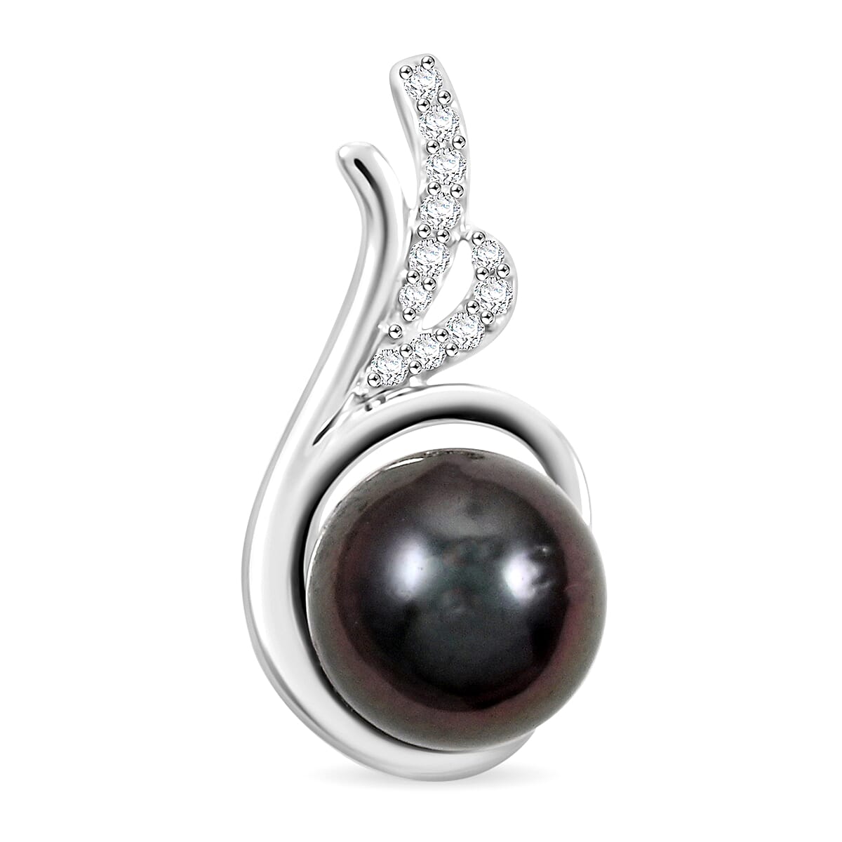 shop lc Certified & Appraised Iliana 18K White Gold AAA Tahitian Pearl 8.50-9mm and SI Diamond Pendant without Chain 0.08 ctw