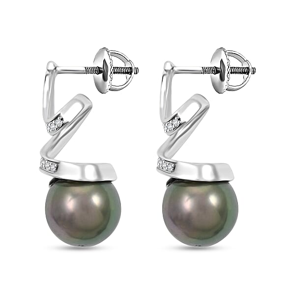 Shop Lc Certified & Appraised Iliana 18K White Gold AAA Tahitian Pearl 9.5-10mm And SI Diamond Earrings 0.21 Ctw