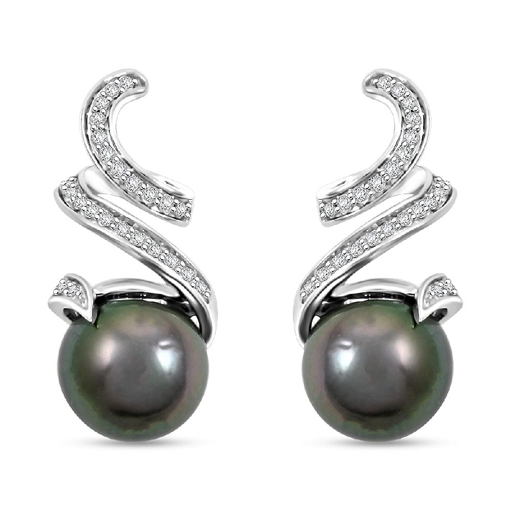 shop lc Certified & Appraised Iliana 18K White Gold AAA Tahitian Pearl 9.5-10mm and SI Diamond Earrings 0.21 ctw