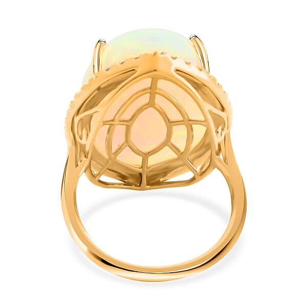 Shop Lc Certified & Appraised Iliana 18K Yellow Gold AAA Ethiopian Welo Opal And G-H SI White Diamond Ring 5.30 Grams 14.10 Ctw