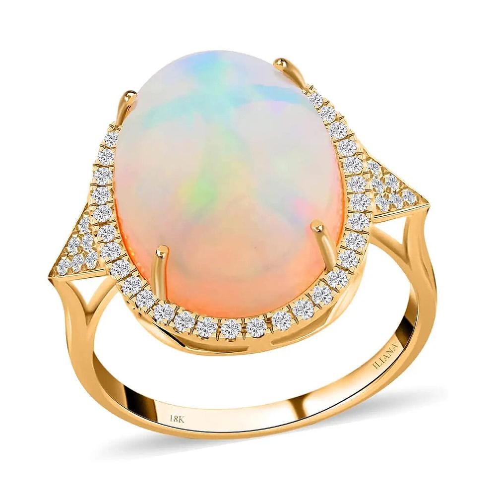 shop lc Certified & Appraised Iliana 18K Yellow Gold AAA Ethiopian Welo Opal and G-H SI Diamond Ring 5 Grams 10.30 ctw