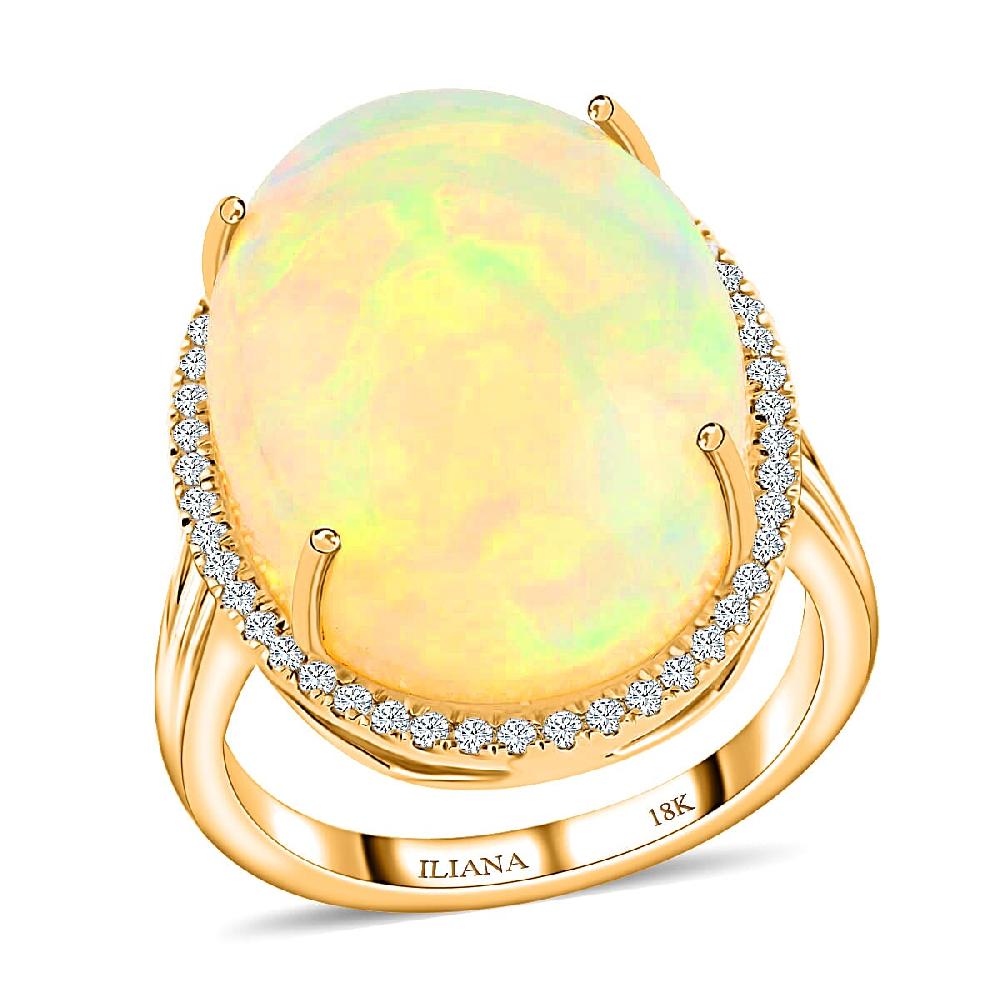 shop lc Certified & Appraised Iliana 18K Yellow Gold AAA Ethiopian Welo Opal and G-H SI Diamond Ring 7.85 Grams 12.85 ctw