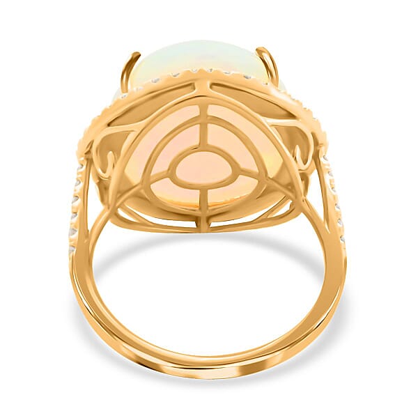 Shop Lc Certified & Appraised Iliana 18K Yellow Gold AAA Ethiopian Welo Opal And G-H SI Diamond Ring 4.50 Grams 10.20 Ctw